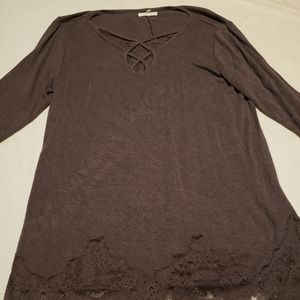 Brown tunic top with lace detailing